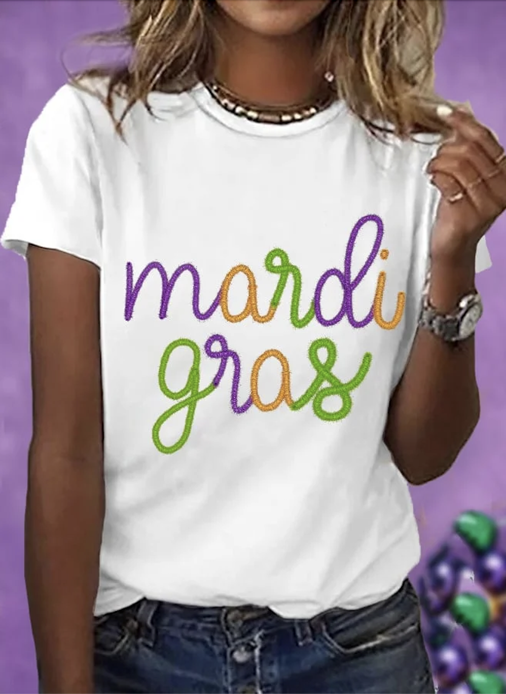 Mardi Gras Casual Text Letters Crew Neck Short Sleeve T-shirt