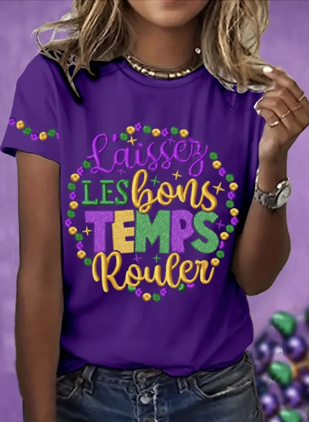 Mardi Gras Casual Text Letters Crew Neck Short Sleeve T-shirt