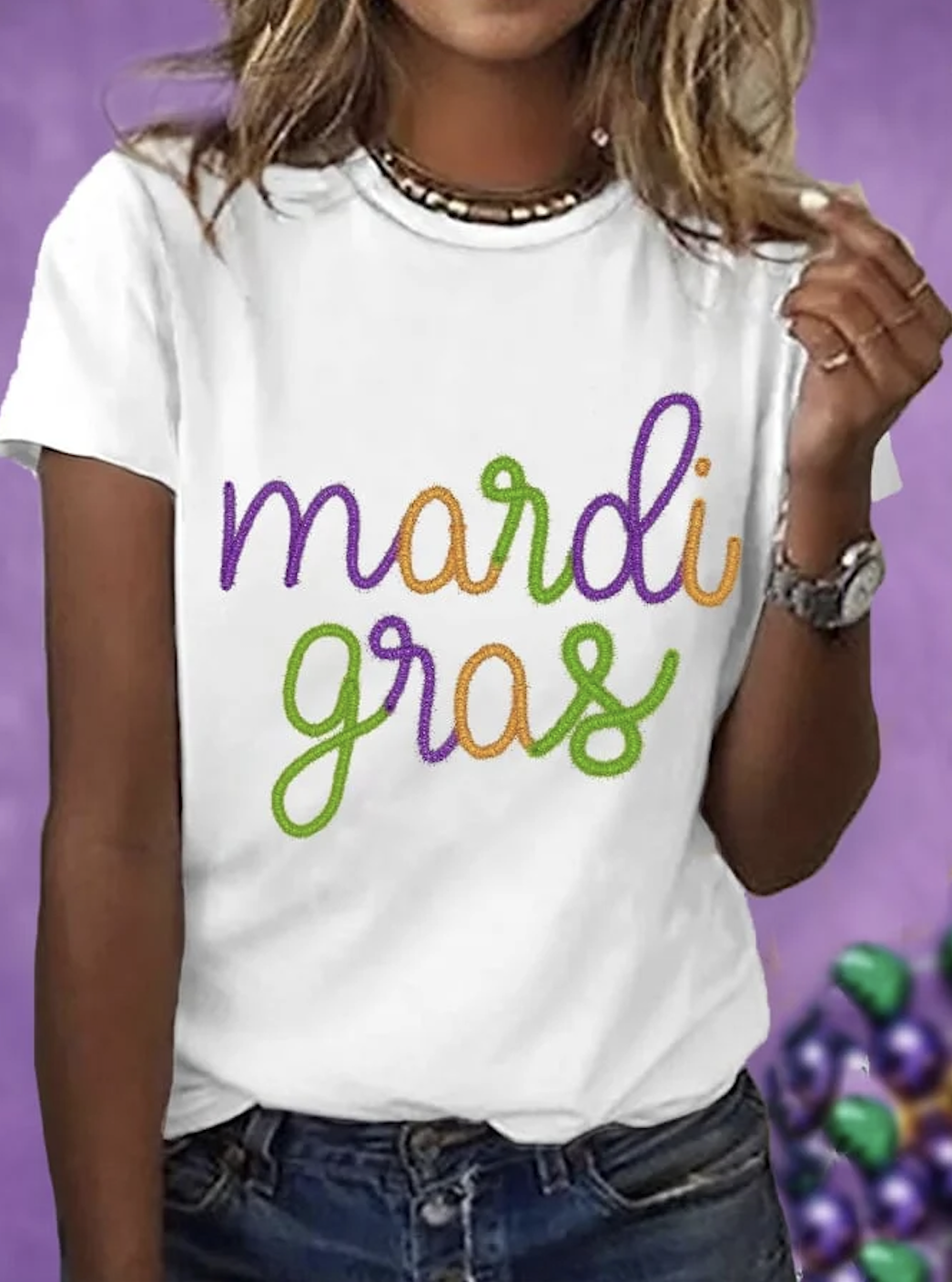 Mardi Gras Casual Text Letters Crew Neck Short Sleeve T-shirt