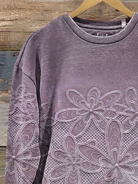 Casual Crew Neck Floral Sweatshirt Printing