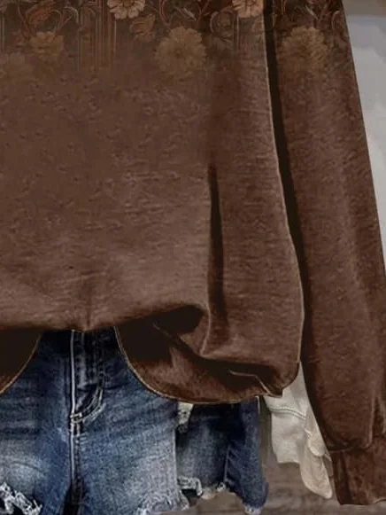 Casual Crew Neck Floral Sweatshirt Printing