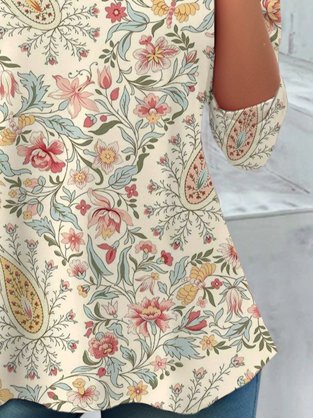 Casual Floral Crew Neck Long Sleeve T-shirt