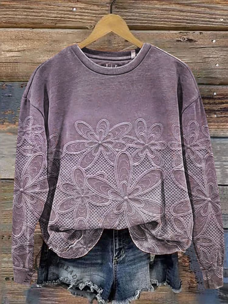 Casual Crew Neck Floral Sweatshirt Printing