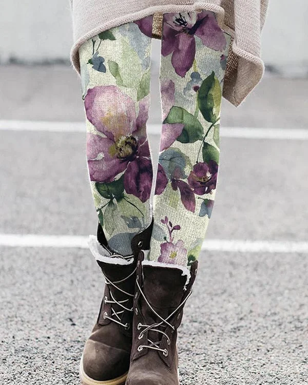 Women Floral Casual All Season Printing Long Leggings