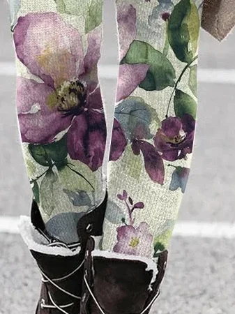Women Floral Casual All Season Printing Long Leggings