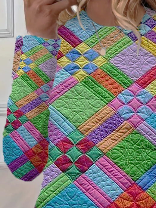 Casual Geometric Crew Neck Long Sleeve T-shirt