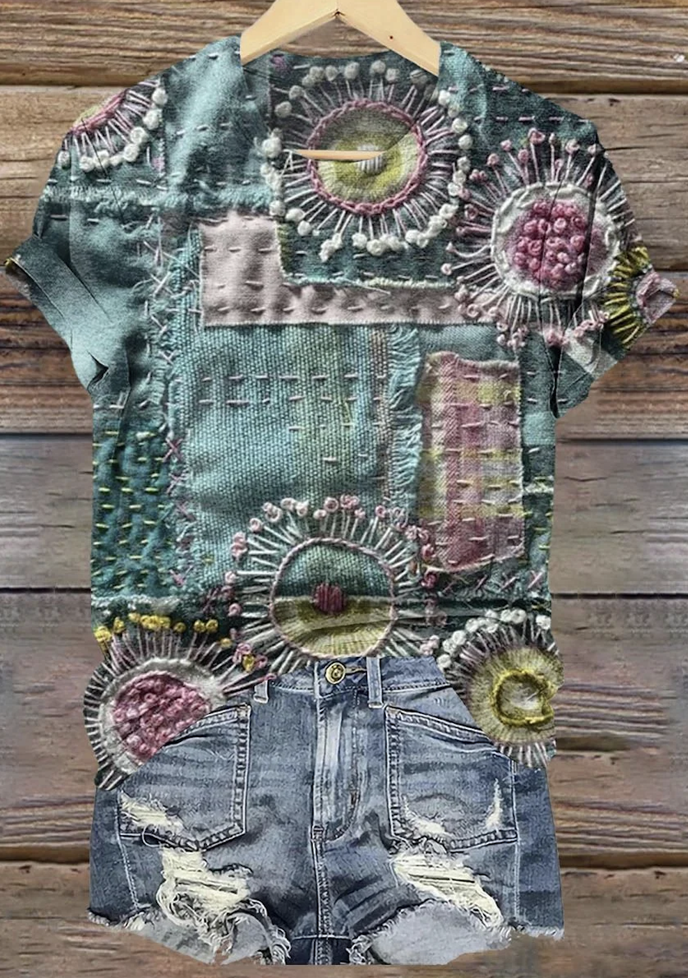 Casual Geometric Crew Neck Short Sleeve T-shirt