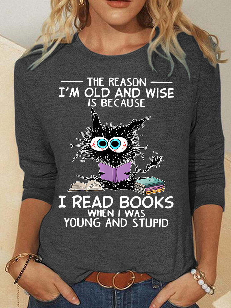 Crew Neck Long Sleeve Cat Regular Medium Elasticity Loose Blouse For Women