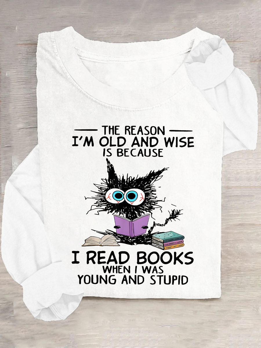 Crew Neck Long Sleeve Cat Regular Medium Elasticity Loose Blouse For Women