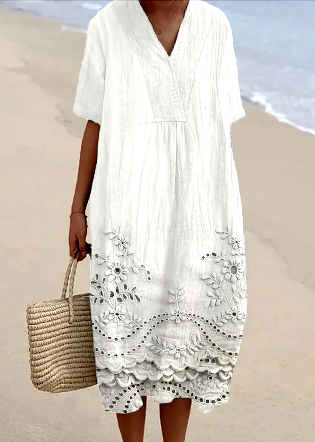 Women Floral V Neck Short Sleeve Comfy Casual Maxi Dress