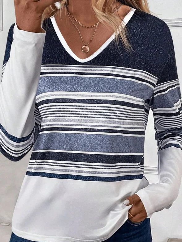Women Striped Spring/Fall Dress Crew Neck Long Sleeve Hip Skirt H-Line Dress