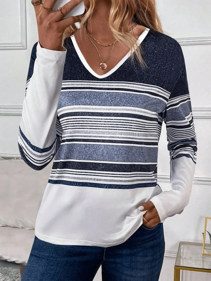 Women Striped Spring/Fall Dress Crew Neck Long Sleeve Hip Skirt H-Line Dress