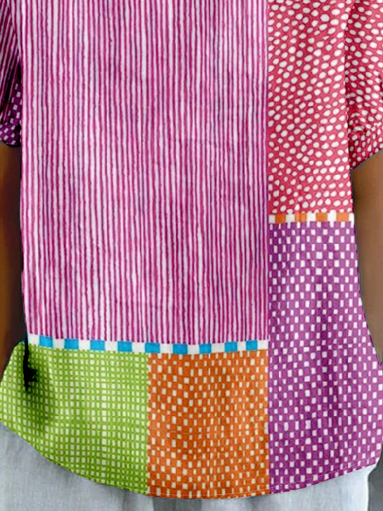 Vintage Striped Shawl Collar Short Sleeve T-shirt