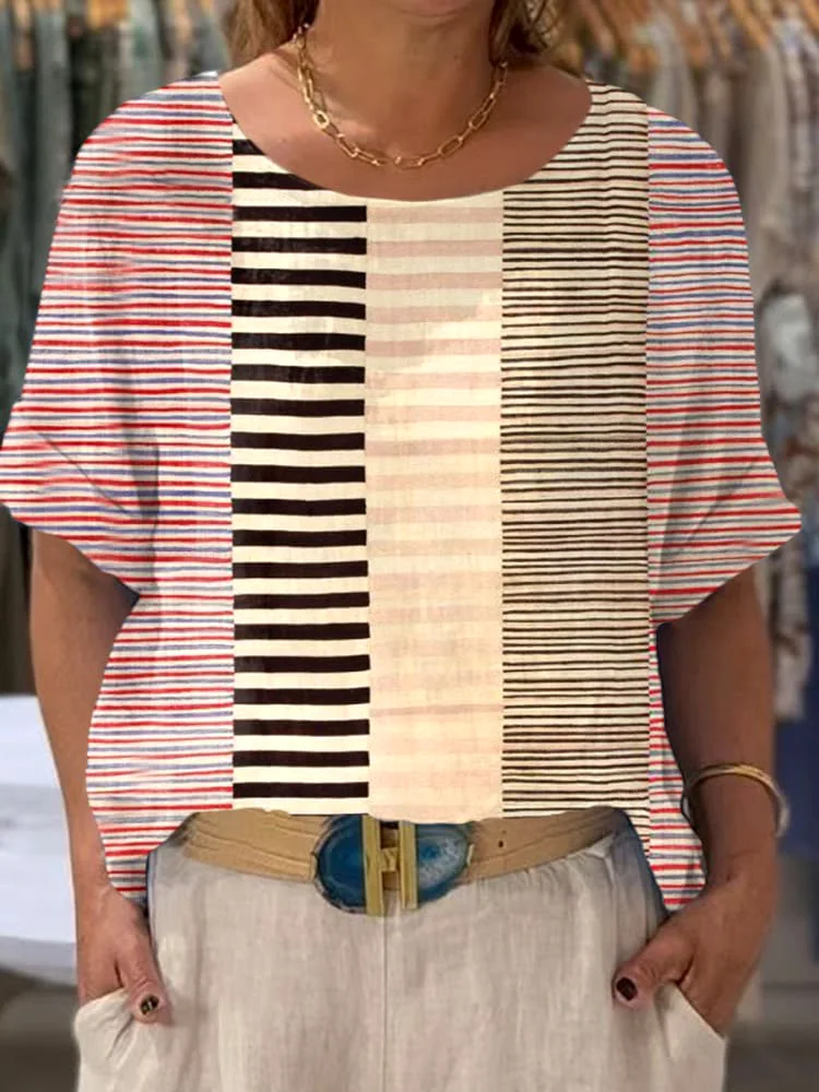 Casual Striped Crew Neck Short Sleeve T-shirt