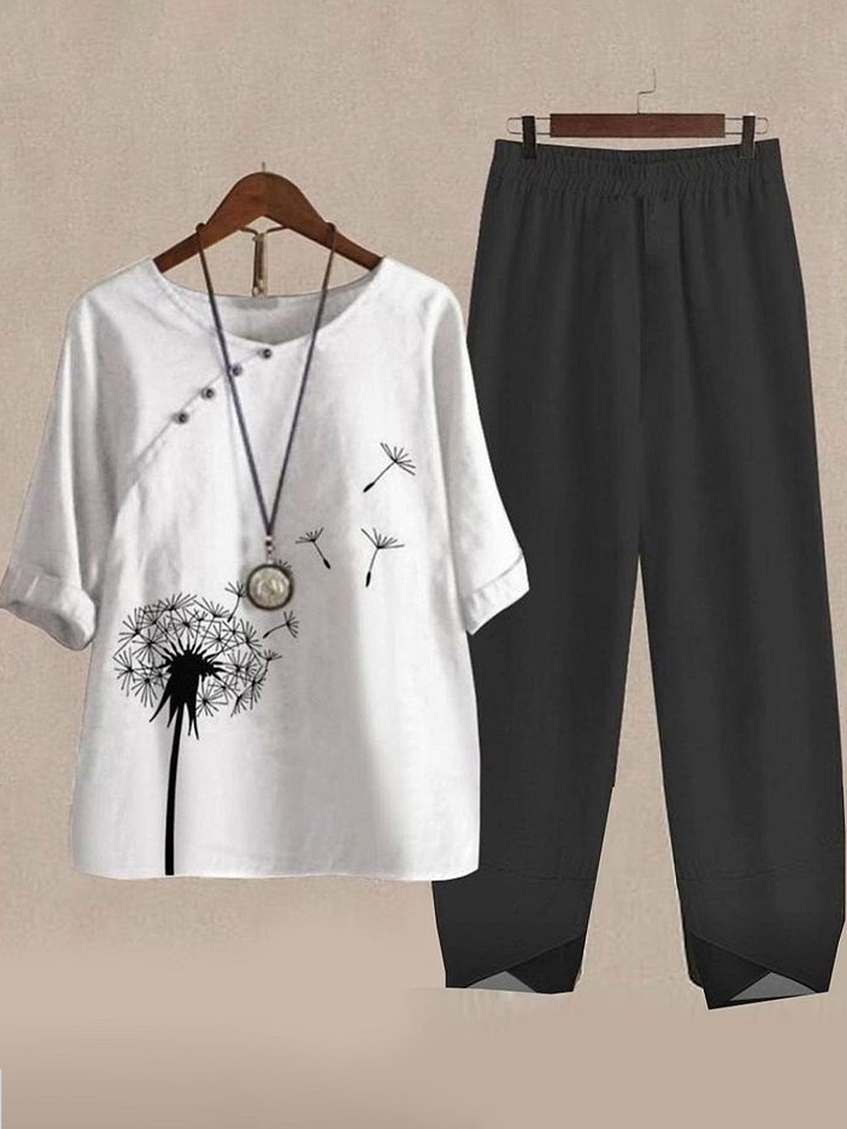 Women Floral Printing Two-Piece Set Daily Half Sleeve Casual Summer Top With Pants Matching Set