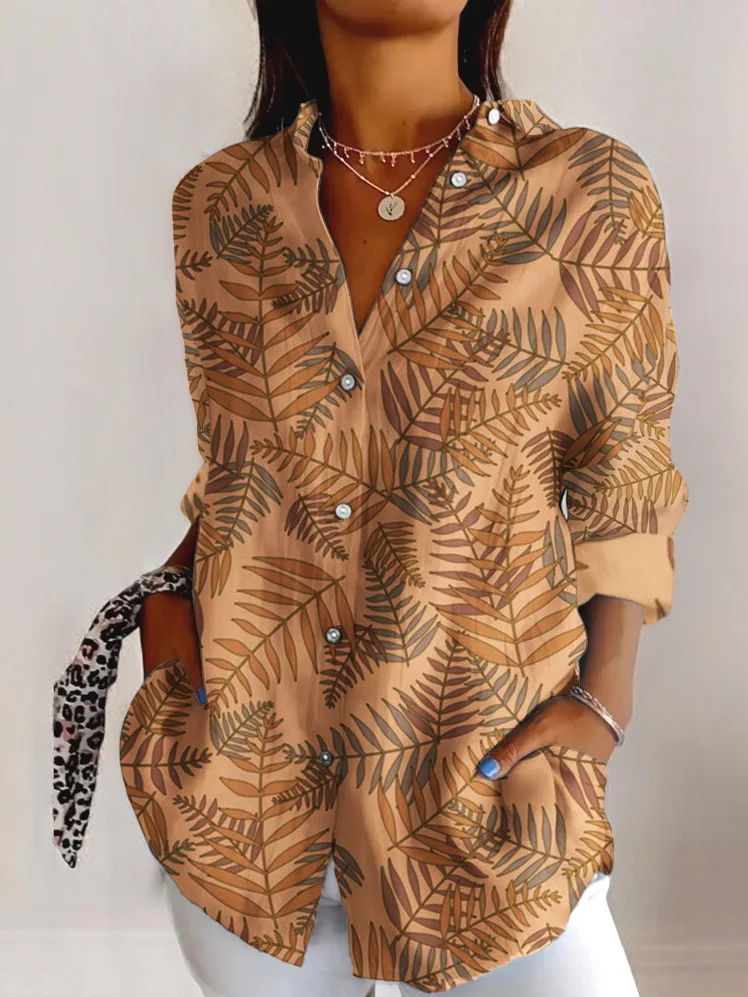 V Neck Long Sleeve Geometric Regular Micro-Elasticity Regular Fit Shirt For Women