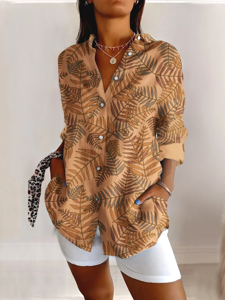 V Neck Long Sleeve Geometric Regular Micro-Elasticity Regular Fit Shirt For Women