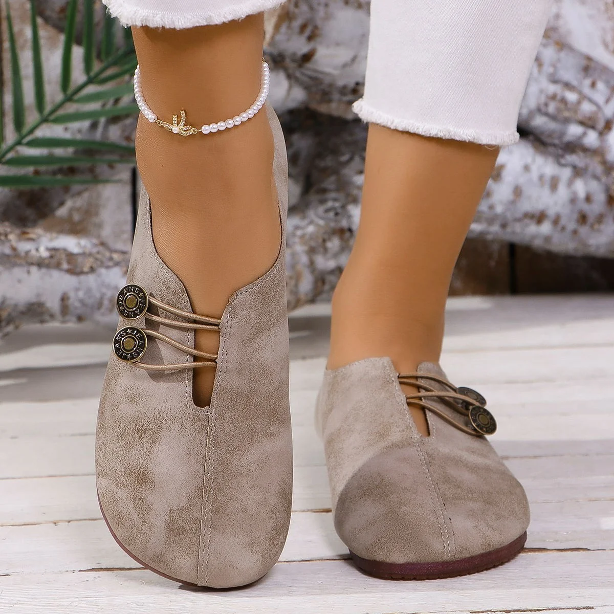 Casual Plain Wearable Slip On Flat Heel Shallow Shoes Buckle