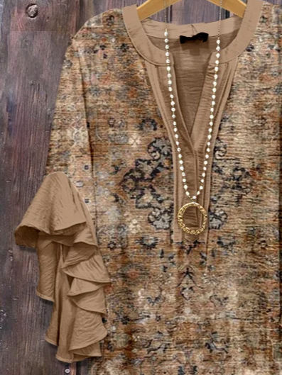 V Neck Half Sleeve Floral Printing Regular Loose Shirt For Women