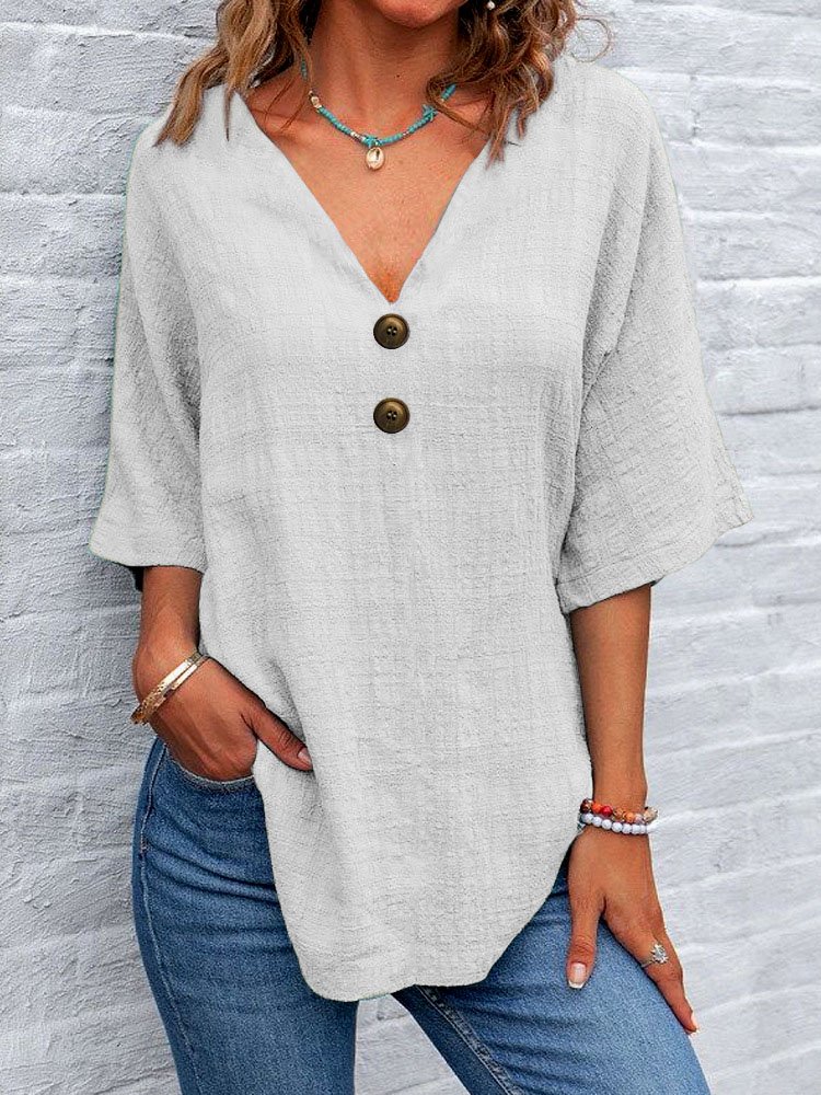 Casual Plain V Neck Short Sleeve T-shirt