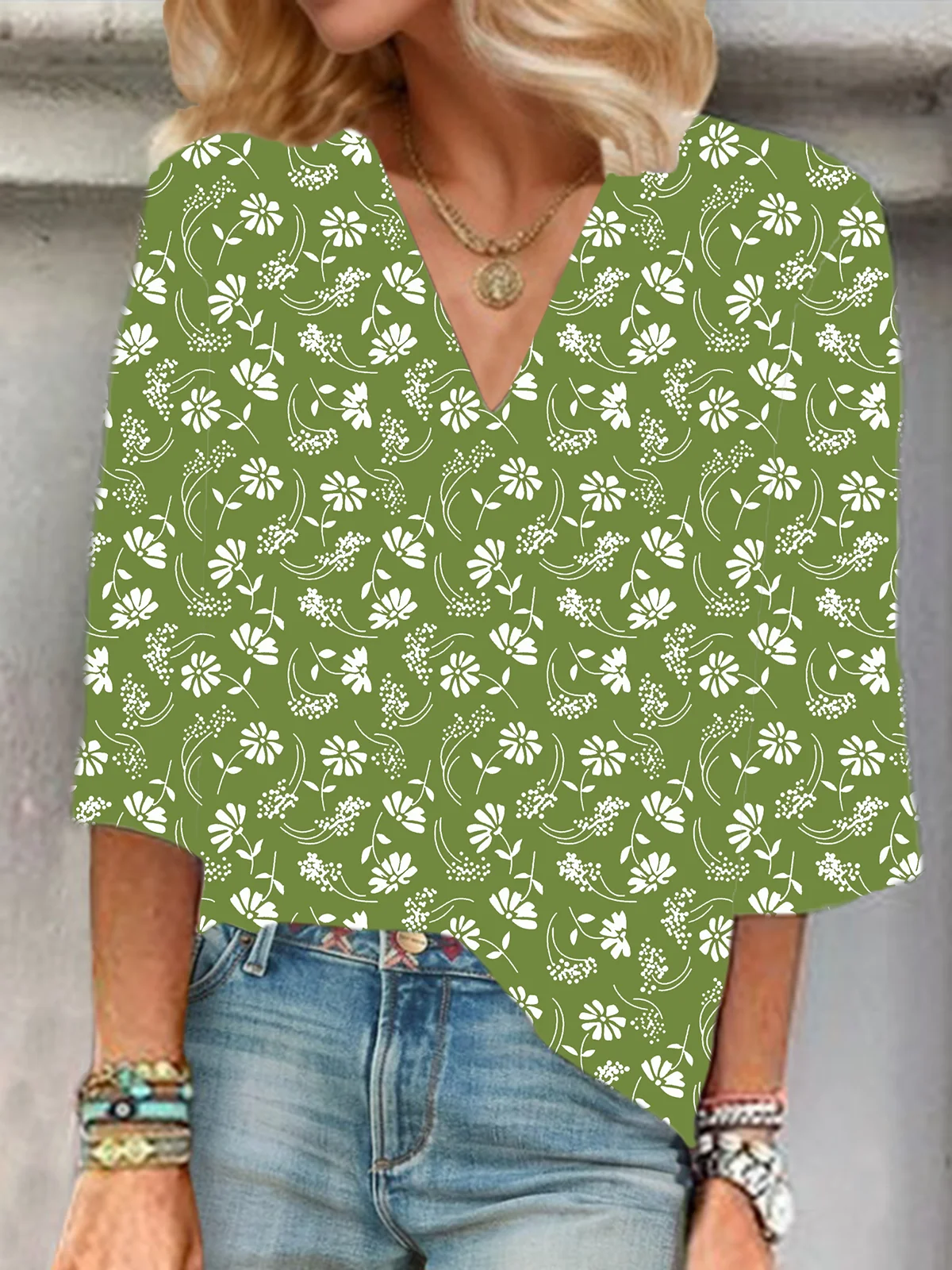 Shawl Collar Half Sleeve Floral Regular Loose Blouse For Women
