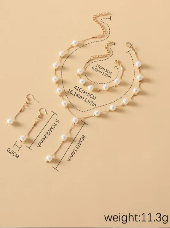 Jewelry Fashion Pearl Pendant Alloy Light Luxury Pearl Earrings Bracelet Earrings Necklace Three-piece Necklace