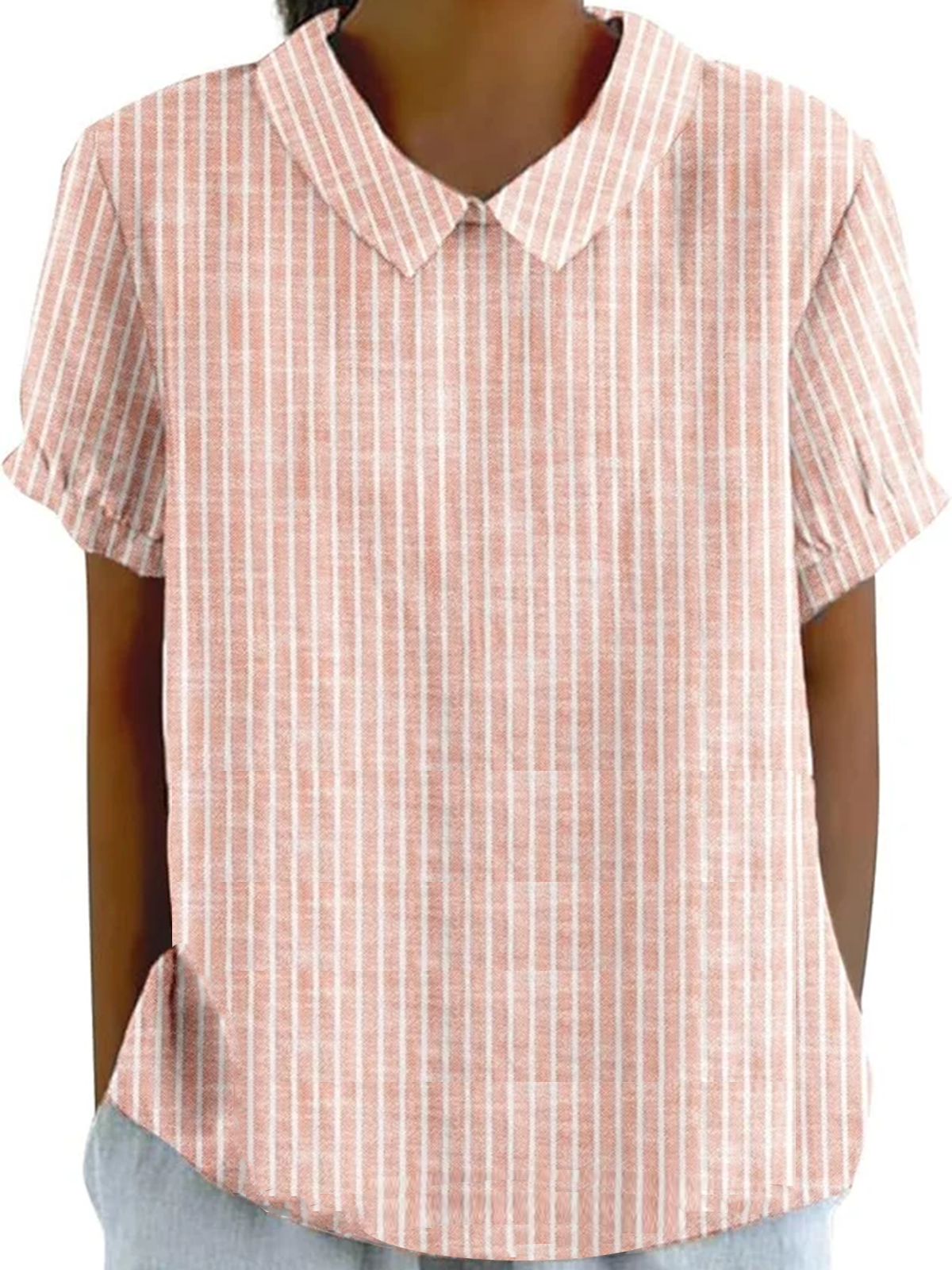 Shawl Collar Half Sleeve Plaid Regular Loose Blouse For Women