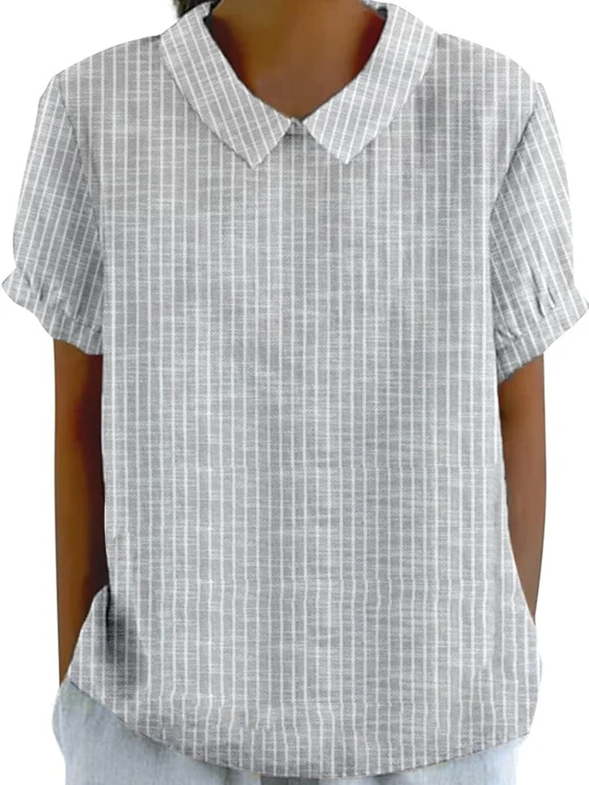 Shawl Collar Half Sleeve Plaid Regular Loose Blouse For Women