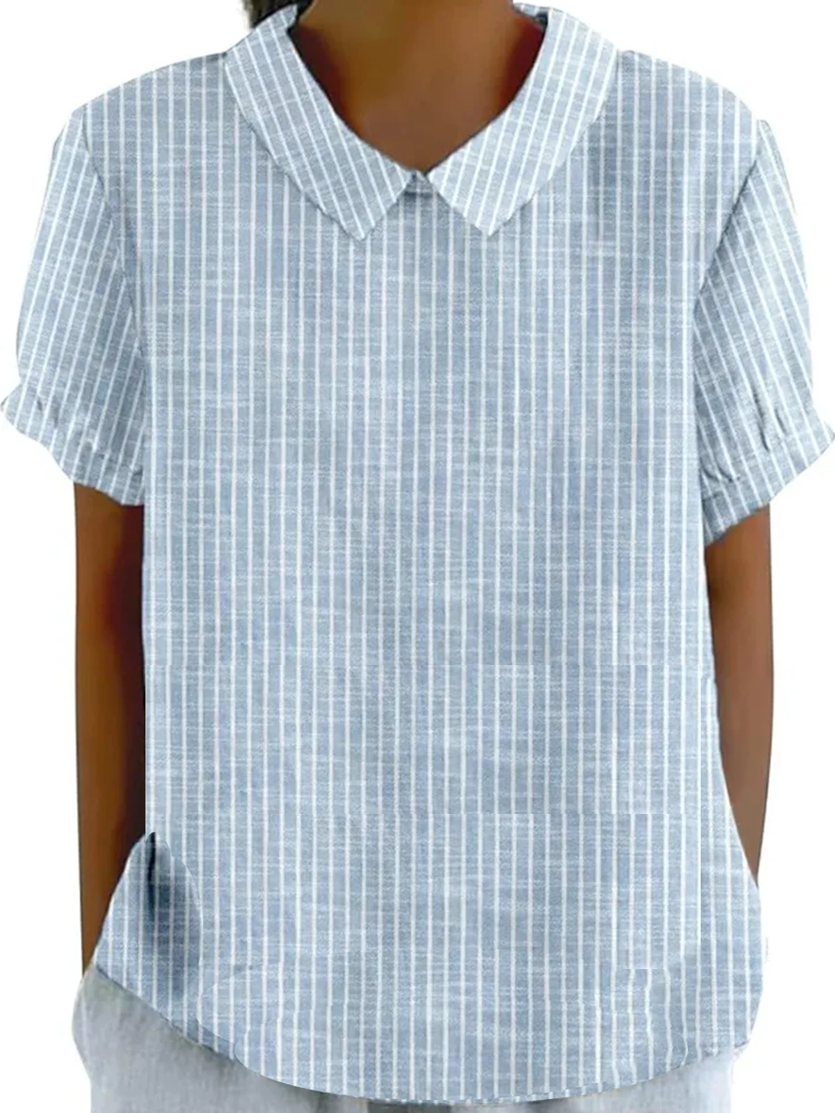 Shawl Collar Half Sleeve Plaid Regular Loose Blouse For Women