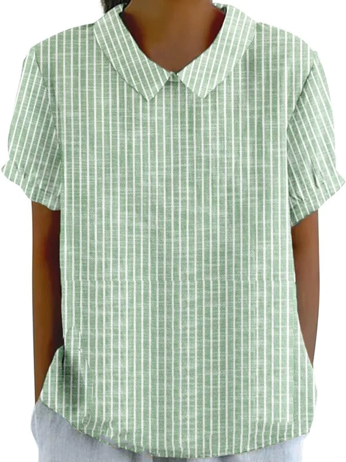 Shawl Collar Half Sleeve Plaid Regular Loose Blouse For Women