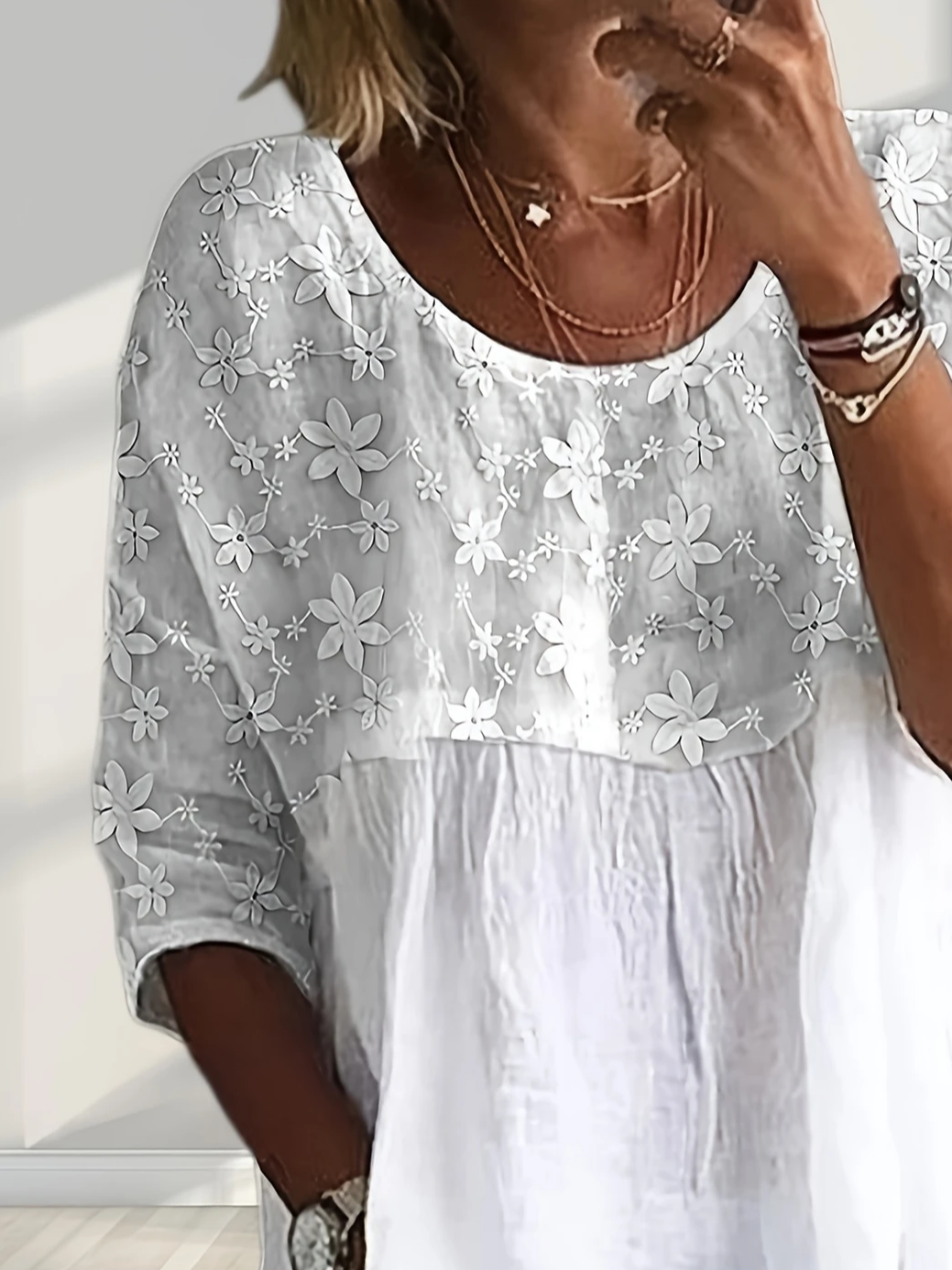 Crew Neck Half Sleeve Floral Printing Regular Micro-Elasticity Regular Fit Shirt For Women