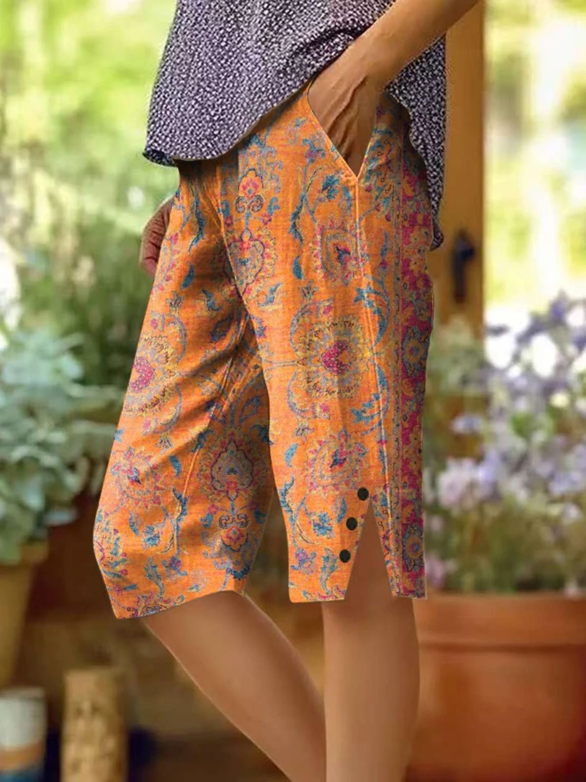 Women Floral Fifth Pants Pants Casual Summer Trousers