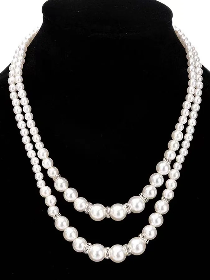 Fashion Imitation Pearl Beaded Necklace Temperament Diamond Double Layer Pearl Sweater Long Chain Necklace