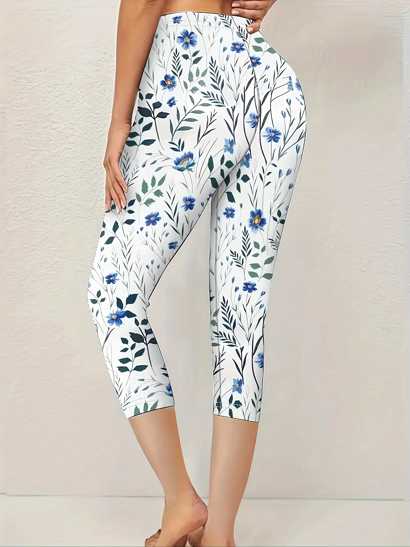 Casual Floral Capris Elastic Waist Printing Leggings