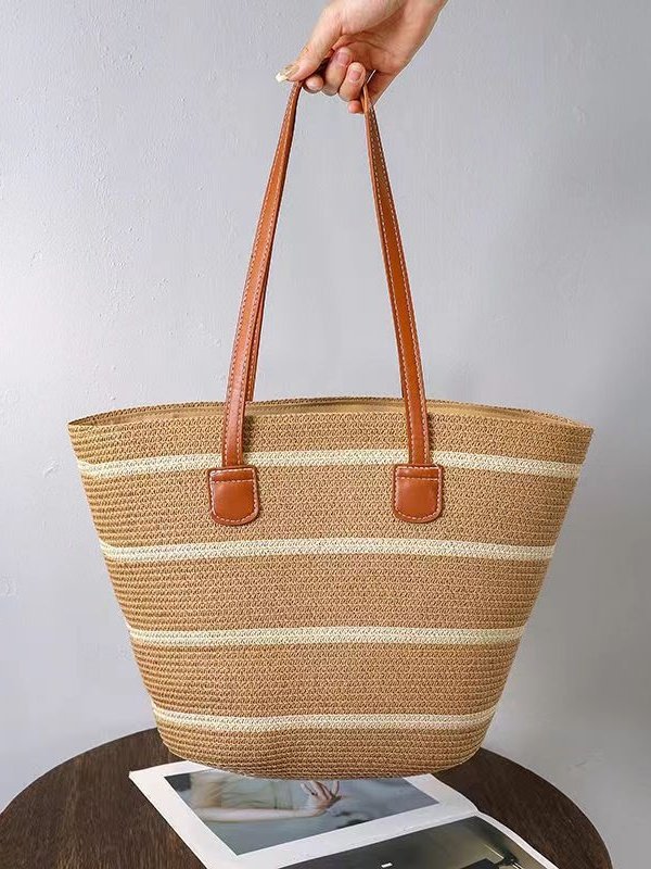 New Straw Bag Women's Summer Handbag Seaside Tote Bag Large Capacity Woven Shoulder Bag High-end Bucket Bag