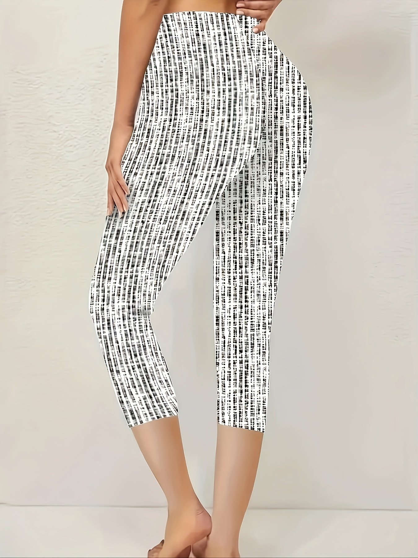 Casual Striped Capris Elastic Waist Printing Pant