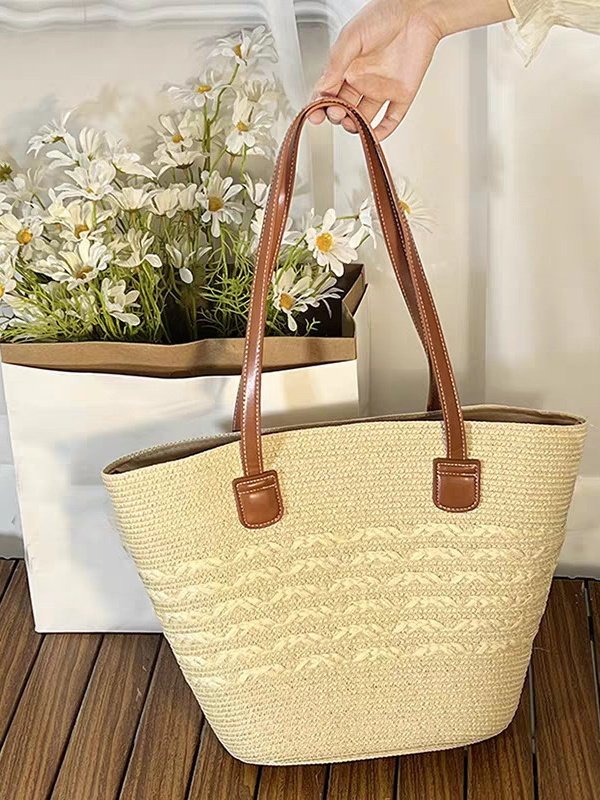 New Straw Bag Women's Summer Handbag Seaside Tote Bag Large Capacity Woven Shoulder Bag High-end Bucket Bag