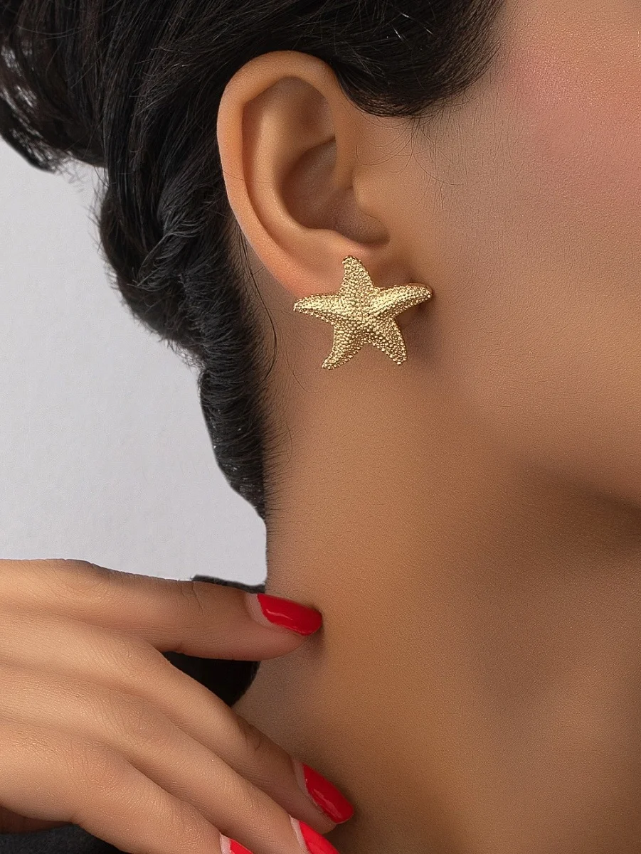 Beach Style Starfish Earrings For Women European And American Ins Style Exaggerated Fashion Earrings Temperament Street Shot Earrings