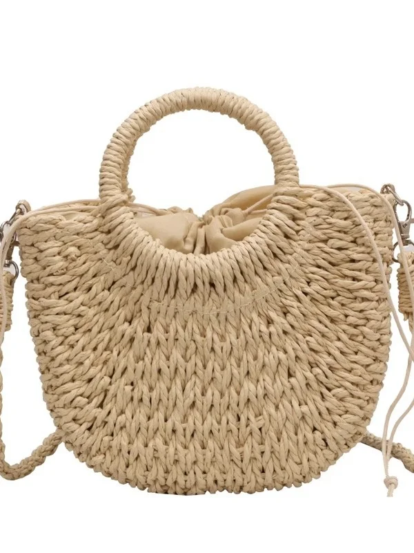 Woven Bag Large Capacity Straw Bag New Style Fire Woven Holiday Style Beach Versatile Shoulder Messenger Bag