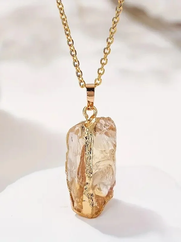 Natural Stone Irregular Raw Stone Crystal Electroplating Gilded Pendant Rose Quartz Citrine Diy Jewelry Necklace