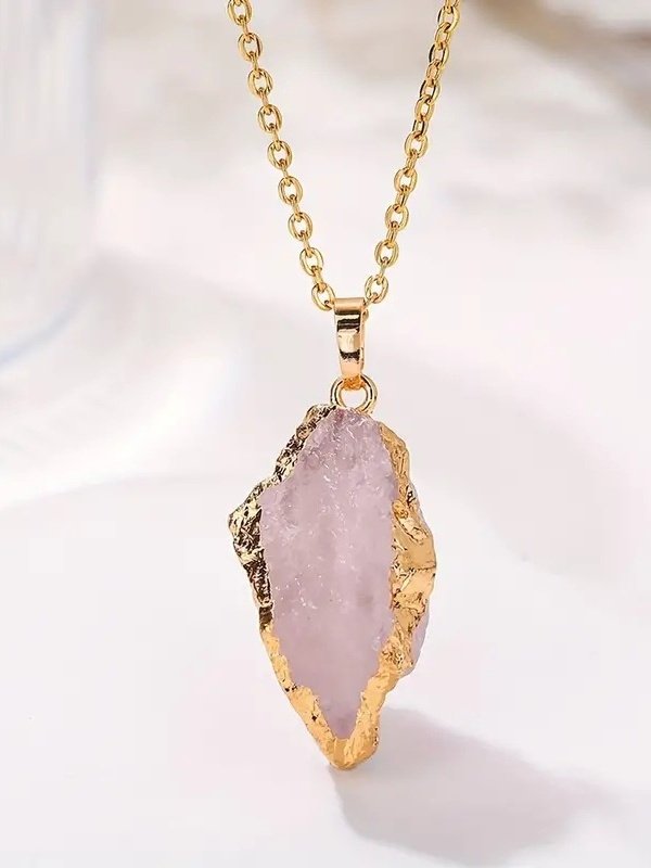 Natural Stone Irregular Raw Stone Crystal Electroplating Gilded Pendant Rose Quartz Citrine Diy Jewelry Necklace
