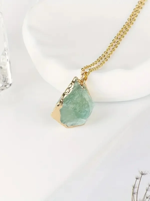 Natural Stone Irregular Raw Stone Crystal Electroplating Gilded Pendant Rose Quartz Citrine Diy Jewelry Necklace