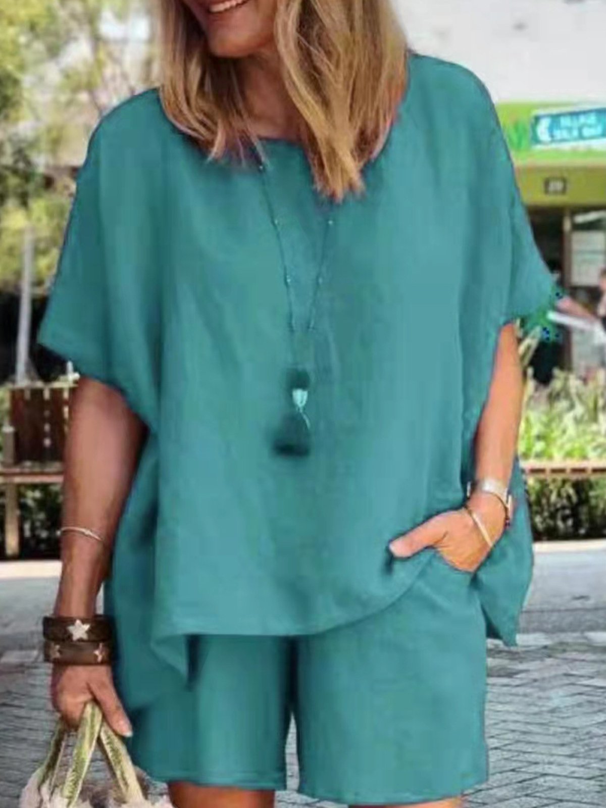 Women Plain Two-Piece Set Daily Half Sleeve Casual Summer Short Sets Matching Set