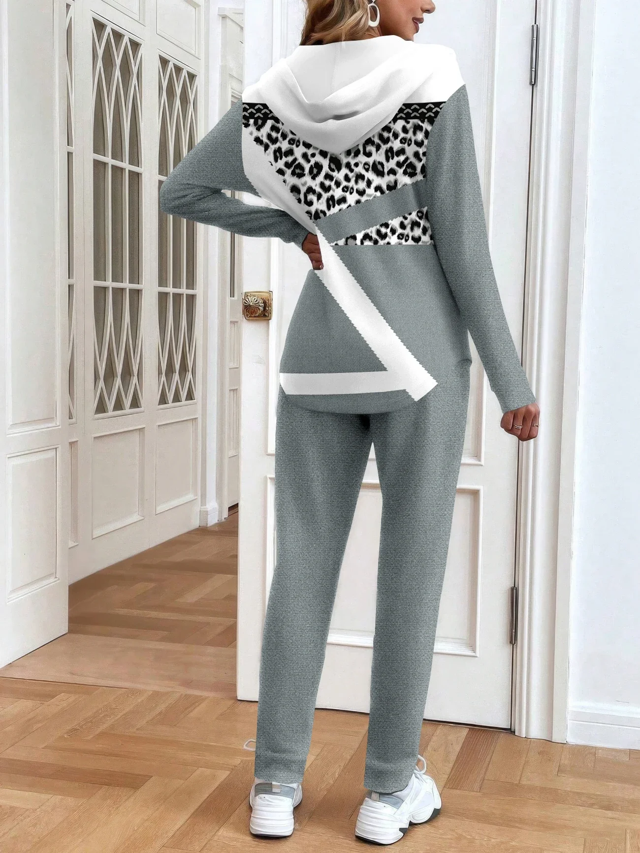 Women Abstract Printing Two-Piece Set Daily Long Sleeve Casual Spring/Fall Coat With Pants Matching Set