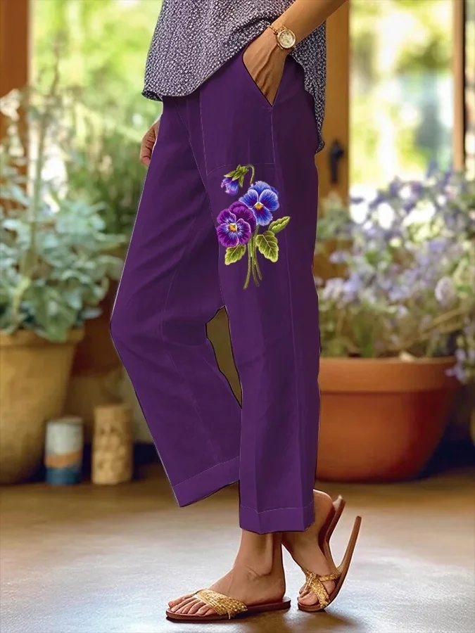 Women Floral Long Pants Casual Spring/Fall Trousers