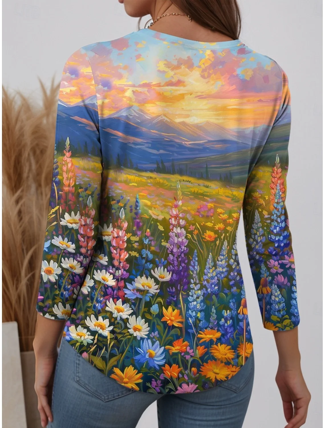 Casual Floral Crew Neck Long Sleeve T-shirt