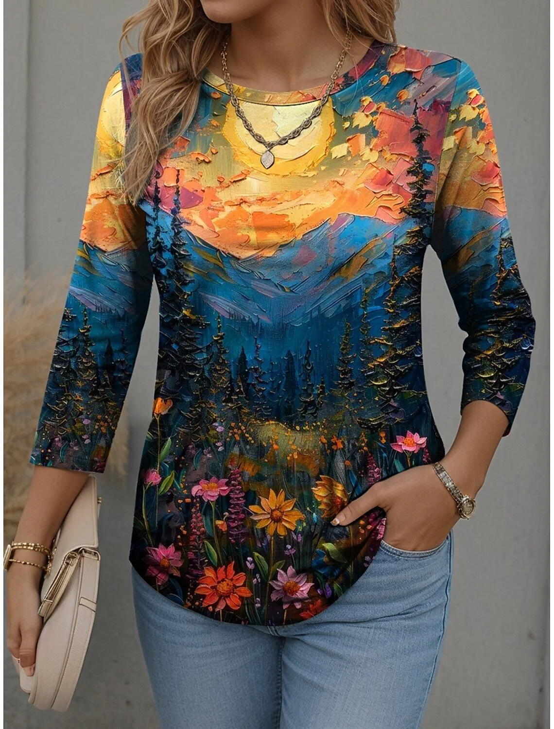 Casual Floral Crew Neck Long Sleeve T-shirt