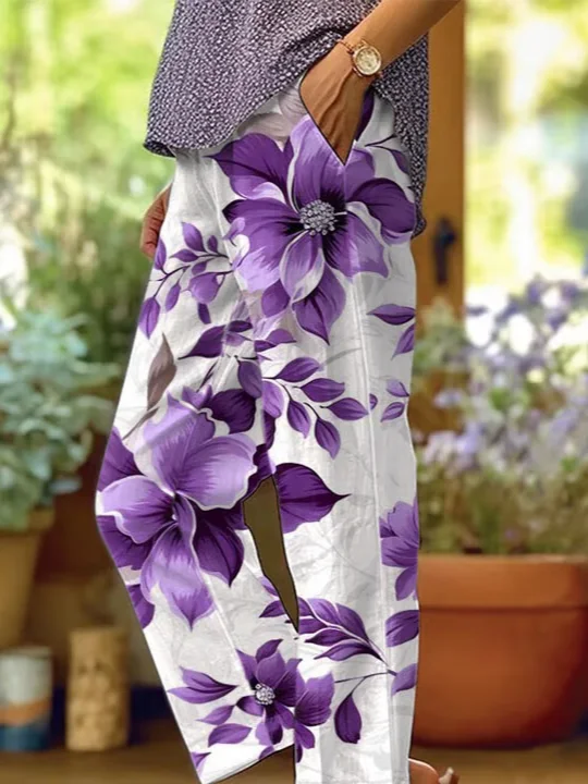 Women Floral Long Pants Casual Spring/Fall Trousers