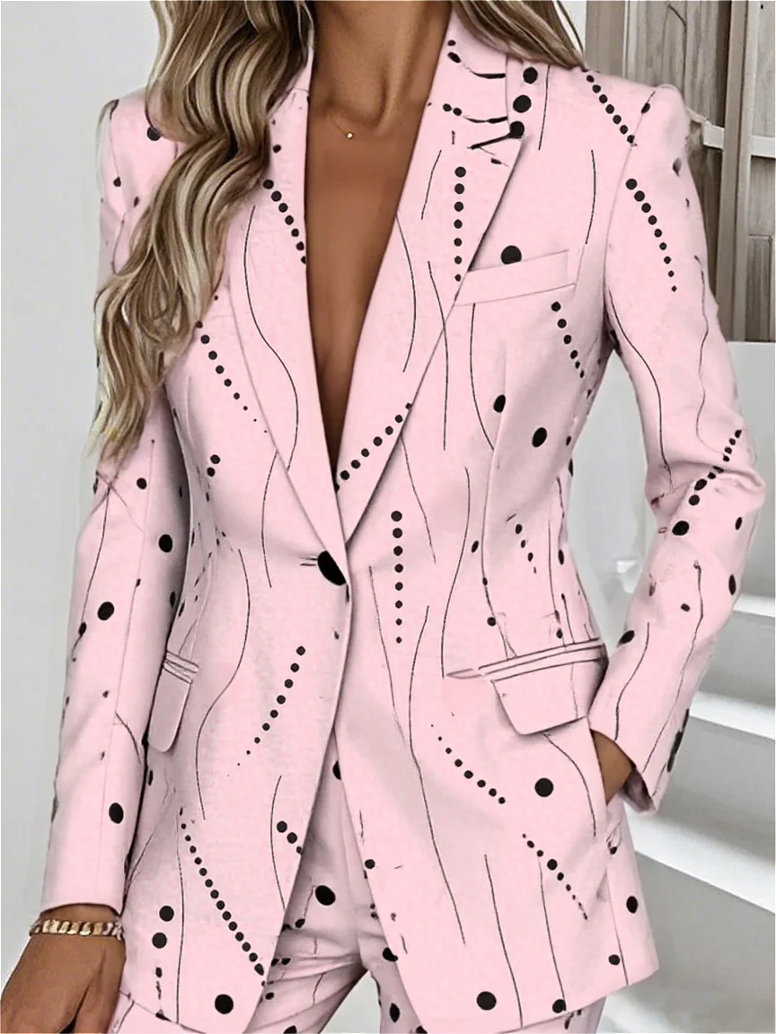 Women Striped Spring/Fall Outerwear Simple Long Sleeve Lapel Collar Regular Blazer