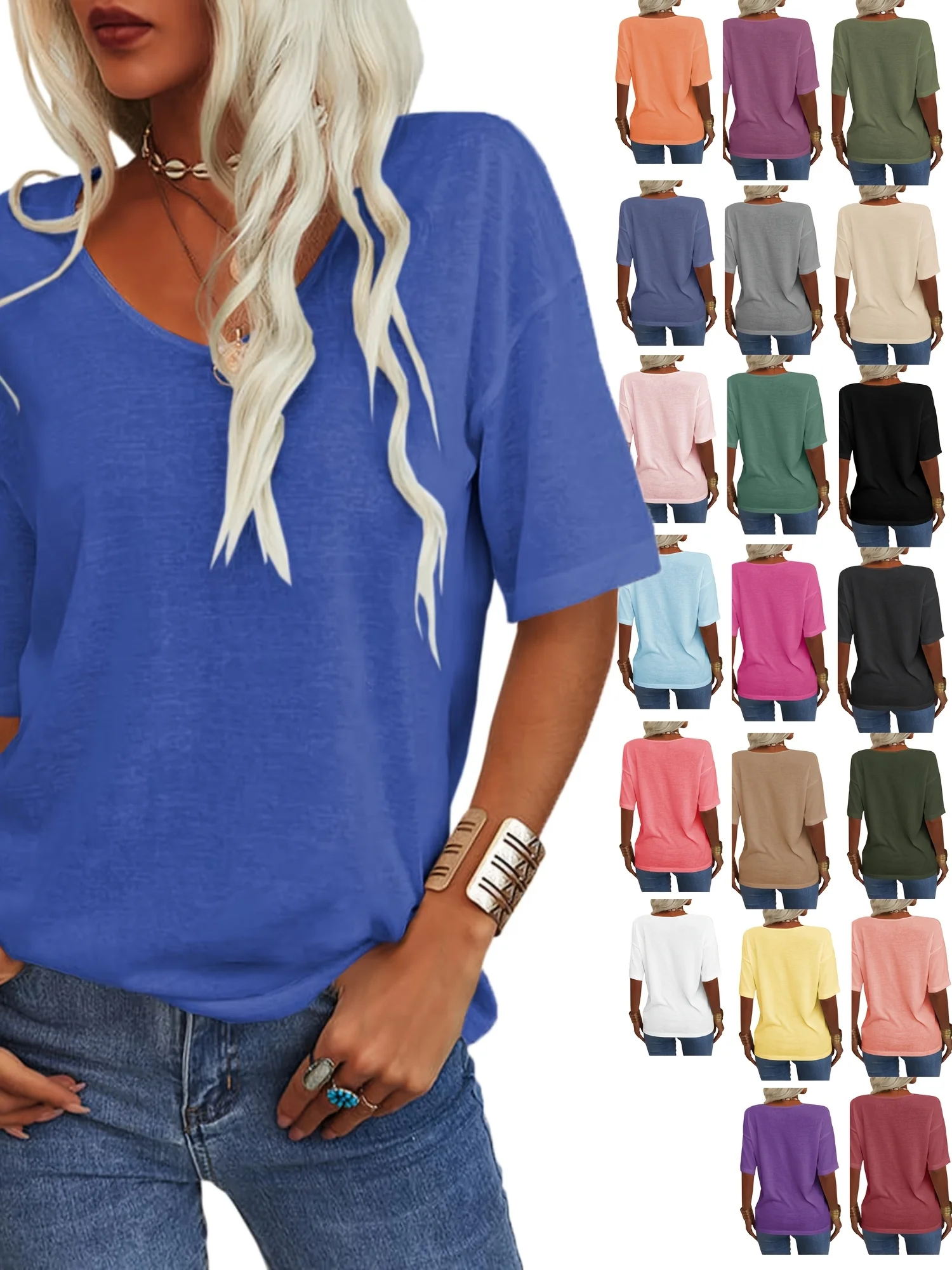 Casual Floral V Neck Short Sleeve T-shirt